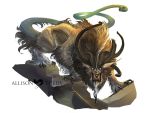  beastofoblivion chimera_(mythology) claws feral hair horn inner_ear_fluff long_hair long_tail looking_at_viewer mane monster open_mouth reptile scales scalie simple_background snake snake_tail snarling standing teeth white_background 