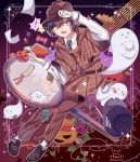  1boy black_hair book brown_capelet brown_footwear brown_hat brown_pants cosplay danganronpa gloves green_neckwear hat holding loafers looking_at_viewer male_focus necktie nekoshin_kagari new_danganronpa_v3 open_book open_mouth pants peaked_cap plaid_capelet saihara_shuuichi sherlock_holmes sherlock_holmes_(cosplay) shirt shoes short_hair socks solo sweatdrop white_gloves white_legwear white_shirt yellow_eyes 