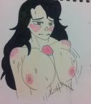  black_hair blush breasts brown_eyes female large_breasts nipples original paizuri penis sam sweat tagme 