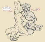  &lt;3 anthro blindfold bound canid canine canis clitoris cuntboy dialogue domestic_dog duo ear_piercing ear_ring gag gagged intersex kneeling male mammal mostly_nude multi_nipple nipples nude pawpads piercing pussy reservoirdog_(artist) 