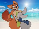  4_fingers anthro beach big_breasts big_bulge big_butt bikini breast_grab breast_kissing breast_squeeze breasts bulge butt canid canine clothed clothing cloud colored crossgender dickgirl disney dracojeff duo edit female fox front_view hand_on_breast intersex intersex/female judy_hopps lagomorph mammal navel nick_wilde nipple_outline panties rabbit rear_view seaside side_boob sketch sun swimsuit thick_thighs tight_clothing underwear wide_hips zootopia 