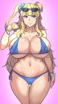  1girl bikini blonde_hair blue_eyes blue_swimsuit breasts clitoris erect_clitoris erect_nipples female galko highres long_hair metal_owl_(aden12) nipples oshiete!_galko-chan pubic_hair sunglasses swimsuit 