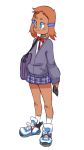  anthro blue_eyes brown_fur brown_hair canid canine canis clothed clothing domestic_dog female fur hair hi_res legwear lightsource mammal nintendo nintendo_ds nintendo_ds_family pepper_(lightsource) ribbons school_bag school_uniform shirt simple_background skirt smile sneakers socks solo sweater uniform video_games 