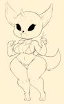  aggressive_retsuko anthro big_breasts bikini bottle breasts canid canine clothed clothing cute_fangs digital_media_(artwork) female fennec fenneko fox fur hi_res mammal monochrome open_mouth purple_yoshi_draws short_stack simple_background sketch smile solo sunscreen swimsuit wide_hips 