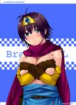 bad_id bad_pixiv_id blue_eyes blush breast_hold breasts cape circlet covering dragon_quest dragon_quest_iii gloves large_breasts purple_hair roto short_hair solo topless yuzuriha_(active_homing) 