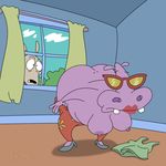  bent_over breasts butt chunk eyewear female gladys_hippo glasses hanging_breasts hippo lipstick male mammal marsupial purple_skin rocko rocko&#039;s_modern_life rocko's_modern_life undressing voyeur wallaby 