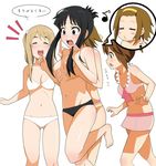  4girls :o =_= akiyama_mio bad_id bad_pixiv_id barefoot bikini breast_grab breasts cleavage closed_eyes eyebrows grabbing hairband highres hirasawa_yui k-on! kotobuki_tsumugi medium_breasts multiple_girls musical_note navel nipples o3o pinky_out profile surprised surprised_arms swimsuit tainaka_ritsu topless translated ushisuke white_bikini yuri yurijoshi 