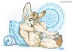  2019 4_toes anthro blue_eyes brown_hair brown_nose canid canine fennec fox hair kashmere male mammal smile solo toes 