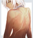  1girl altera_(fate) back bare_shoulders dark_skin fate/grand_order fate_(series) half-closed_eyes i-pan nude red_eyes short_hair solo tattoo white_hair 