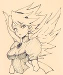  1girl aosa_(momikin) breasts breath_of_fire breath_of_fire_iii commentary_request dress hairband highres looking_at_viewer nina_(breath_of_fire_iii) short_hair simple_background solo wings 
