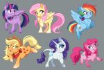  2019 applejack_(mlp) blonde_hair blue_eyes cutie_mark dennyvixen digital_media_(artwork) dvixie equid equine female feral fluttershy_(mlp) friendship_is_magic fur group hair hooves horn mammal multicolored_hair my_little_pony orange_fur pink_fur pink_hair pinkie_pie_(mlp) pterippus purple_eyes purple_hair rainbow_dash_(mlp) rainbow_hair rarity_(mlp) twilight_sparkle_(mlp) unicorn winged_unicorn wings 