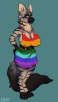  aardwolf anthro big_breasts breasts clothed clothing dbd female hyaenid looking_at_viewer mammal nipple_outline simple_background solo standing 