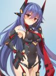  1girl bare_shoulders breasts brown_eyes character_request cyborg long_hair looking_at_viewer medium_breasts nintendo purple_hair smile solo standing xenoblade xenoblade_(series) xenoblade_2 