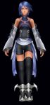  1girl 3d animated aqua_(kingdom_hearts) armor badge bell_sleeves belt belts black_background black_legwear black_shirt black_shorts black_socks blue_cloth blue_eyes blue_hair blue_shirt breasts brown_gloves cloth cropped detached_sleeves disney edited female fingerless_gloves gloves halter_top halterneck high_collar kingdom_hearts kingdom_hearts_birth_by_sleep legwear long_sleeves looking_at_viewer loop matching_hair/eyes medium_breasts multicolored multicolored_shirt pink_belt resized shirt short_hair shorts silver_badge silver_boots simple_background socks solo square_enix staring thigh_gap thighhighs third-party_edit upscaled walking white_cloth 