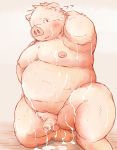  2014 anthro balls belly blush cum cum_on_stomach domestic_pig hi_res humanoid_penis male mammal moobs nipples overweight overweight_male penis shimm simple_background solo suid suina sus_(pig) 