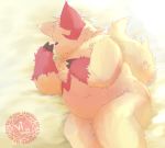  2014 anthro bed belly english_text eyes_closed male mammal nintendo pok&eacute;mon pok&eacute;mon_(species) shimm sleeping slightly_chubby solo text video_games zangoose zangoose_day 