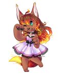  2018 ahoge animal_humanoid anthro bell canid canid_humanoid canine canine_humanoid canis caradhina clothed clothing collar digital_media_(artwork) dress embers female fire fur hair hi_res humanoid looking_at_viewer mammal no_pupils open_mouth pawpads simple_background smile solo standing todesmarsch wolf 