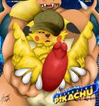  2019 absurd_res anthro balls big_penis charizard detective_pikachu digital_media_(artwork) duo english_text erection fur greey hat hi_res humanoid_penis interspecies larger_male male male/male nintendo penis pikachu pok&eacute;mon pok&eacute;mon:_detective_pikachu pok&eacute;mon_(species) signature size_difference smaller_male smile text video_games yellow_body yellow_fur 