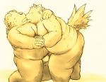  2014 anthro belly bulge butt canid canine canis domestic_dog duo eyes_closed french_kissing hand_holding hug kissing kneeling licking male male/male mammal moobs overweight overweight_male shimm simple_background tongue tongue_out ursid 
