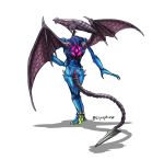  2019 absurd_res alien ambiguous_gender anthro anthrofied butt claws clothing cryophase dragon footwear hi_res high_heels long_tail looking_at_viewer looking_back metroid nintendo purple_skin reptile ridley scalie shoes smile solo video_games wings yellow_eyes 
