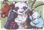  2010 anthro bamboo belly brown_fur fur giant_panda group mammal polar_bear pupukyu sitting ursid ursine 