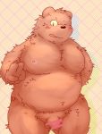  2015 anthro balls belly blush flaccid hi_res humanoid_hands humanoid_penis male mammal moobs nipples one_eye_closed overweight overweight_male penis shimm solo ursid wink 