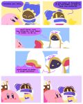  comic courtesycalling crossed_arms highres hood hyness kirby looking_at_another magolor monochrome_background one_eye_closed taranza yellow_eyes 