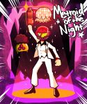  1girl afro commission disco_ball formal helmet metroid metroid_(creature) nintendo samus_aran saturday_night_fever setz sparkle spotlight suit white_suit 