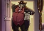  anthro canid canine canis clothing domestic_dog door gloves hat jacket jeans male mammal marshall_(state_of_flux) open_mouth overweight overweight_male pants renat_(state_of_flux) sheriff shirt state_of_flux volkenfox wanted_poster 