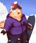  2015 anthro belly blush canid canine canis clothing domestic_dog gloves hat hi_res humanoid_hands male mammal pants shimm slightly_chubby snow solo 