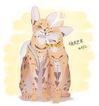  animal animalization at2. backpack bag bow bowtie cheek-to-cheek commentary heart kaban_(kemono_friends) kemono_friends no_humans one_eye_closed print_neckwear serval serval_(kemono_friends) serval_print simple_background twitter_username 