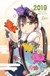  &gt;_&lt; 1girl 2019 =3 alternate_hairstyle animal animal_on_head animalization bang_dream! bangs black_gloves black_hair blue_kimono boar bow bowl bunny_earrings bunny_hair_ornament chinese_zodiac chopsticks commentary_request eating floral_print flower flying_sweatdrops frilled_skirt frills fur_collar gloves green_eyes hair_flower hair_ornament hanazono_tae holding holding_bowl ichigaya_arisa japanese_clothes jitome kanzashi kimono kotoyoro long_hair new_year on_head polka_dot polka_dot_bow poppin&#039;party signature skirt solo sparkle star striped striped_bow sweatdrop toto_nemigi toyama_kasumi twintails ushigome_rimi wide_sleeves yamabuki_saaya year_of_the_pig zouni_soup 