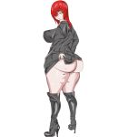  ass blood boots breasts curvy high_heel_boots high_heels highres huge_ass huge_breasts huge_penis knee_boots nipples penis plump red_hair sagging_breasts thick toned yellow_eyes 