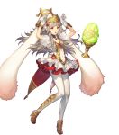  1girl animal_ears bangs bunny_ears covered_navel dress fire_emblem fire_emblem_heroes flat_chest full_body gloves hair_ornament high_heels highres long_hair nintendo official_art open_mouth pantyhose puffy_short_sleeves puffy_sleeves red_eyes see-through short_dress short_sleeves silver_hair solo umiu_geso veronica_(fire_emblem) white_gloves 
