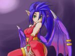  1girl blue_hair breasts breath_of_fire breath_of_fire_ii closed_mouth commentary_request dragon dragon_girl green_eyes leotard long_hair looking_at_viewer monster_girl patty_the_phantom_thief ponytail smile solo thighhighs torisei8 wings 