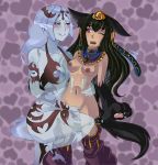  2girls animal_ears anubis_(monster_girl_encyclopedia) areolae artist_request blush bodypaint breasts corruption dark_areolae dark_skin dark_undine egyptian egyptian_clothes elemental_(creature) erect_nipples fingering green_eyes highres medium_breasts monster_girl monster_girl_encyclopedia multiple_girls panties panties_aside pussy red_eyes revealing_clothes small_breasts tail tattoo tiara translucent translucent_skin transparent underwear undine_(monster_girl_encyclopedia) water water_elemental wolf_ears wolf_tail yuri 
