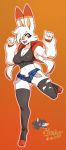  2019 anthro breasts clothed clothing digital_drawing_(artwork) digital_media_(artwork) female full-length_portrait hair hi_res honky_kat lagomorph mammal nintendo pok&eacute;mon pok&eacute;mon_(species) portrait rabbit red_eyes scorbunny simple_background torn_clothing video_games 