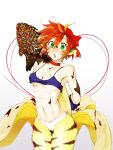  1girl animal_ears blush bra breasts breath_of_fire cat_ears cat_tail chocolate_banana commentary_request facial_mark furry gloves green_eyes highres looking_at_viewer no_panties no_pants orange_hair pointy_ears rinpoo_chuan short_hair simple_background solo suteki_shuushuuiin_chou tail underwear valentine white_background 