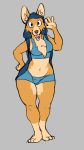  anthro canid canine clothed clothing female fur hair looking_at_viewer mammal navel open_mouth ritts solo standing wide_hips 
