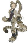  1girl claws ebimomo expressionless female full_body fur long_hair lowres monster_girl original simple_background solo tail tiger_tail twintails white_background 