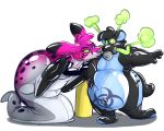  2018 3_toes alpha_channel animate_inanimate anthro audrey_(lizet) belly big_belly black_lips brainwashing claws digital_drawing_(artwork) digital_media_(artwork) drone duo female gas gas_mask gas_tank hazmat hi_res hyaenid hypnosis inflatable living_inflatable lizet lockheedskunk macropod male mammal markings marsupial mask mind_control nozzle nude rubber shiny simple_background spiral spiral_eyes spots spotted_hyena toe_claws toes transparent_background 