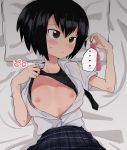  ... 1girl areolae bed black_hair black_neckwear blush breasts brown_eyes condom condom_wrapper embarrassed highres imminent_sex looking_away loose_necktie lying marvel necktie nipples no_bra on_back open_clothes open_shirt peni_parker pillow pleated_skirt school_uniform shirt_lift short_hair skirt small_breasts spider-man:_into_the_spider-verse spider-man_(series) spoken_ellipsis sweat sweatdrop toku_(yhpv8752) undressing upper_body 
