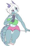  2019 android anthro big_breasts breasts cleavage clothed clothing digital_media_(artwork) dragon drake_(disambiguation) female hair hi_res holle horn huge_breasts legwear machine reptile robot scalie seii3 simple_background solo thick_thighs water_bottle white_hair wide_hips 
