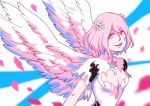  1girl angel_wings breasts cleavage durga_angel flower gravity_daze gravity_daze_2 hair_ornament pink_hair short_hair smile star wings yellow_eyes 