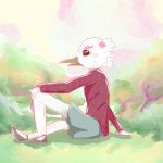  absurd_res anthro avian bird clothing crossed_legs fantasy feathery flower forest heron hi_res plant rey_de_tlaxcala sky sweater tree young 