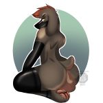  anthro balls brokenvocaloid butt canid canine canis domestic_dog hi_res leather male mammal mask muzzle_(disambiguation) paws simple_background sitting solo 
