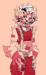  2019 ambiguous_gender anthro arm_wraps bandage blood brown_hyena claws clothed clothing collar digital_media_(artwork) ear_piercing fur gauged_ear hair hyaenid inner_ear_fluff jewelry kossehyena mammal midriff nosebleed notched_ear open_mouth piercing restricted_palette sharp_teeth simple_background smile solo suspenders teeth wounded wraps 
