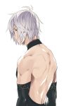  1boy back backless_outfit blue_eyes elbow_gloves gloves granblue_fantasy looking_back lucifer_(shingeki_no_bahamut) makita_(homosapiensu) male_focus short_hair white_hair 