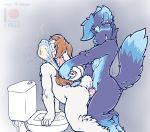 2019 addickted anal anal_penetration anthro arctic_wolf blue_eyes blue_fur blue_hair blue_nose blush brown_hair canid canine canis clothing digital_drawing_(artwork) digital_media_(artwork) dipstick_tail duo eiko english_text erection eyes_closed eyewear fur gag gagged glasses hair improvised_gag lagomorph long_ears male male/male mammal markings multicolored_fur multicolored_tail musk nude penetration penis rabbit sharp_teeth simple_background smile teeth text toilet tonic_(arctic_wolf) underwear urine watersports white_fur wolf 
