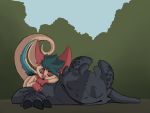  2019 anthro chuki claws digital_drawing_(artwork) digital_media_(artwork) dragon dreamworks duo eyes_closed feral fur hair how_to_train_your_dragon lying male mammal mouse night_fury nude rodent scalie sleeping smile supremo_burrito toothless 